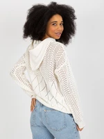 Ecru openwork summer sweater with hood