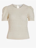 Cream women's lace T-shirt VILA Chikka - Women