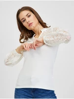 Cream Women's T-shirt with lace ORSAY - Women