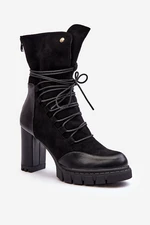 Women's high-heeled ankle boots with Black Artie lacing