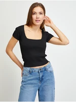 Black Women's Ribbed Cropped T-Shirt Guess