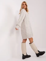 Light beige knitted dress with puffed sleeves