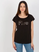 Women's black monochrome T-shirt with inscription