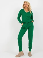 Green two-piece casual set with V-neck