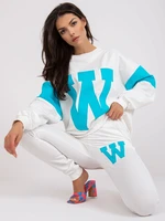 White and blue sweatshirt set with round neckline