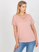 Dusty pink T-shirt plus sizes with V-neck