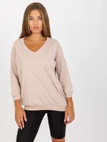 Basic beige cotton blouse with 3/4 sleeves