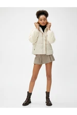 Koton Short Puffy Coat Leather Look with Plush Detailed Hoodie.