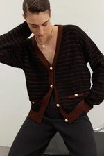 Trendyol Brown Wide Fit Striped Knitwear Cardigan