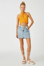 Koton Mini Denim Skirt Low Waist With Belt