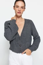 Trendyol Anthracite Crop V Neck Knitwear Cardigan