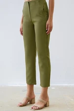 InStyle High Waist Plier Double Fabric Trousers - Khaki