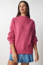 Happiness İstanbul Women's Dark Pink Stand-Up Collar Basic Knitwear Sweater