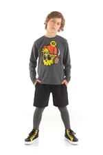 Mushi Yo Boy Kid's Gray T-shirt, Black Shorts and Tights Suit