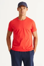 AC&Co / Altınyıldız Classics Men's Red 100% Cotton Slim Fit Narrow Cut Crew Neck Short Sleeve T-Shirt