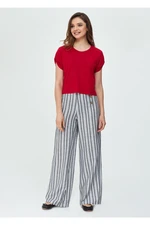 Dagi Women's Black Striped Woven Button Detail Wide Leg Trousers.