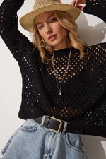 Happiness İstanbul Black Seasonal Knitwear Blouse with Openwork