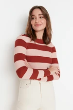 Trendyol Tile Crop Cotton Striped Knitwear Sweater