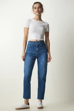 Happiness İstanbul Women's Blue High Waist Denim Pants