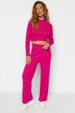 Trendyol Fuchsia Crop Basic Knitwear Top and Bottom Set