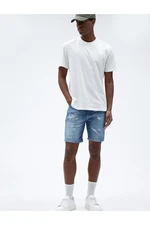 Koton Ripped Denim Shorts With Pocket Detailed Button Button.