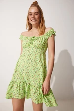 Happiness İstanbul Women's Green Floral Summer Viscose Dress