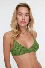 Trendyol Green Gingham Textured Triangle Bikini Top