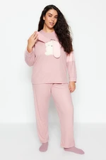 Trendyol Curve Powder Plush Detailed Knitted Pajamas Set