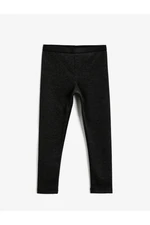 Koton Girls' Black Patterned Plain Elastic Waist Leggings.