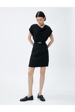 Koton Short Dress with a Plunging Collar Belt