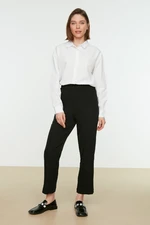 Trendyol Black Rib Detailed Straight Cut Woven Trousers with Elastic Waist