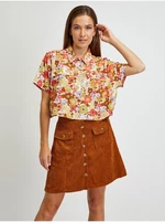 Brown-cream flowered short shirt Noisy May Nika - Women