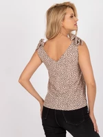 Airy beige top with RUE PARIS print