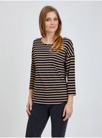 Black Striped T-Shirt with Three-Quarter Sleeve ORSAY - Women