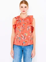 Orange floral top with ruffles CAMAIEU - Women