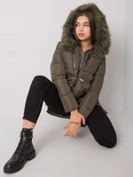 Women's khaki winter jacket with hood