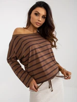 Basic Women's Brown Striped Blouse with Edging