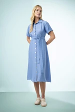 DEFACTO Shirt Collar Belted Midi Jean Dress