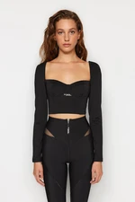 Trendyol X Sagaza Studio Black Knitted Crop Blouse