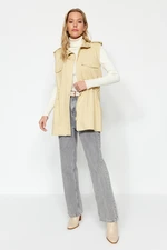 Trendyol Beige Waist Smocking Detail Woven Gabardine Vest