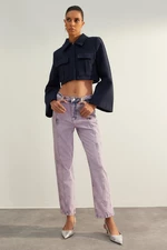 Trendyol svetlomodré rovné džínsy s vysokým pásom s detailom prešívania