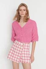 Trendyol Pink Crop Feather Knitwear Cardigan