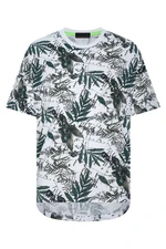 XHAN White & Green & Black Leaf Pattern Oversized T-shirt 2xe2-45936-01