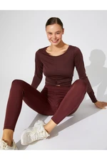 Koton Crop Yoga T-Shirt Twirl Detailed Long Sleeve Modal Blend Silky-Texture.