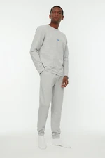 Trendyol Men's Gray Regular Fit Printed Knitted Pajamas Set