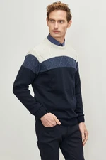 AC&Co / Altınyıldız Classics Men's Ecru-dark Standard Fit Regular Cut Crew Neck Colorblock Patterned Wool Knitwear Sweater