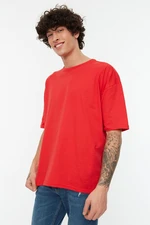 Trendyol Red Basic 100% Cotton Crew Neck Oversize/Wide Cut Short Sleeve T-shirt