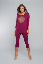 Pyjamas Mandala 3/4 sleeve, 3/4 leg - wine