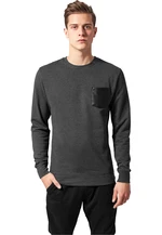 Contrasting Charcoal/Leather Crewneck Pocket