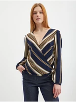 Blue and Beige Ladies Wrap Blouse CAMAIEU - Women